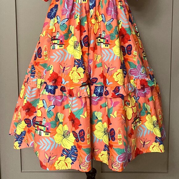 NEW Disney Parks Encanto Dress Womens Orange Yellow Midi Empire Waist NWT Sz L - Picture 3 of 13